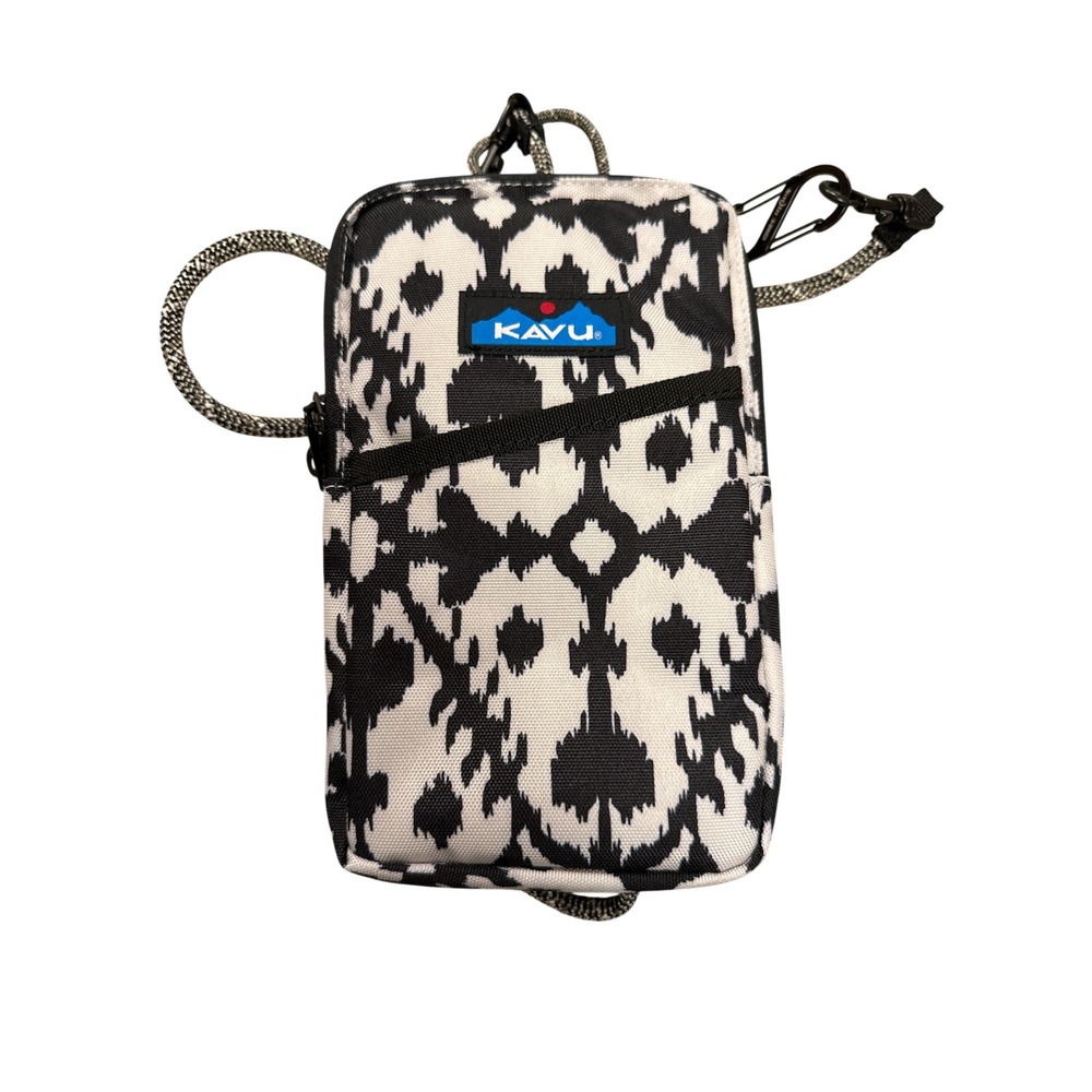 KAVU York Crossbody Bag Unisex OS Black White ink blot Ikat‎ Rope Strap Pouch